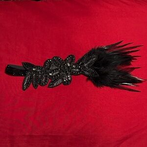 1920s Gatsby Black Feather Headband | Flapper Costume | Faux Jewel Beaded